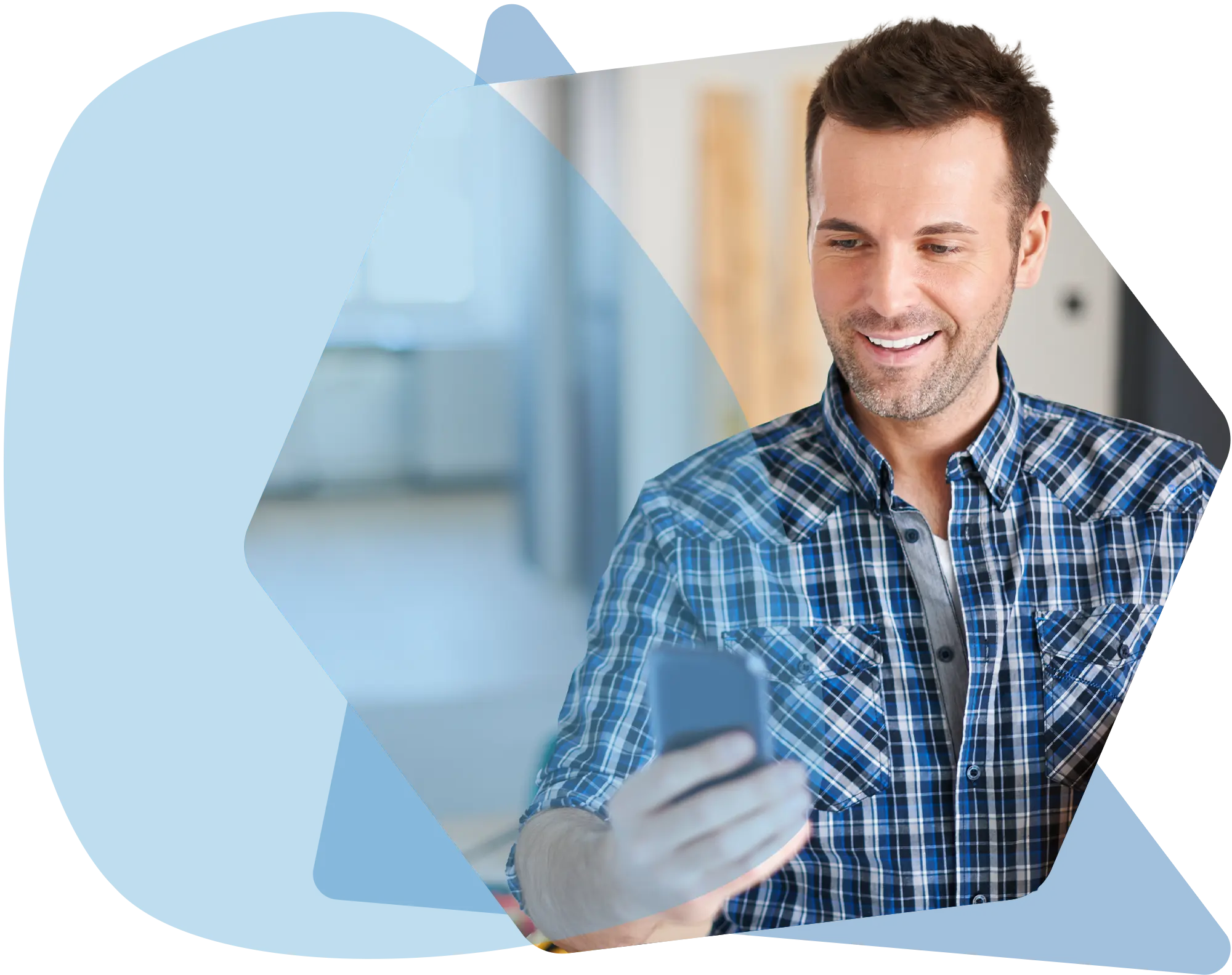 construction worker checking his paystub on a mobile phone